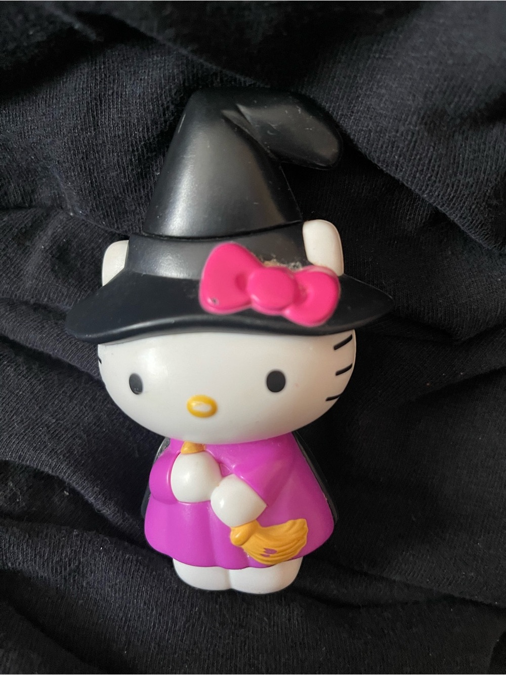 Hello Kitty Pink Witch Doll with Black Hat and Yellow Broom